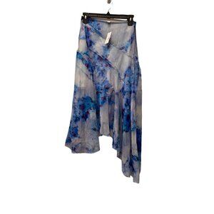 New Top Shop Women's Size US 4 Asymmetrical Midi Skirt Blue Floral